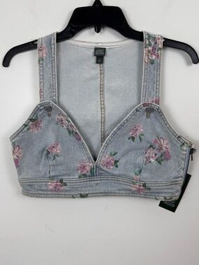 NWT Wild Fable Pink Floral Denim Cropped Top Size Small